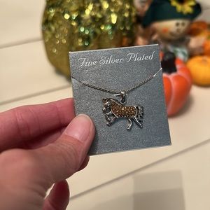 Fine silver plated horse necklace